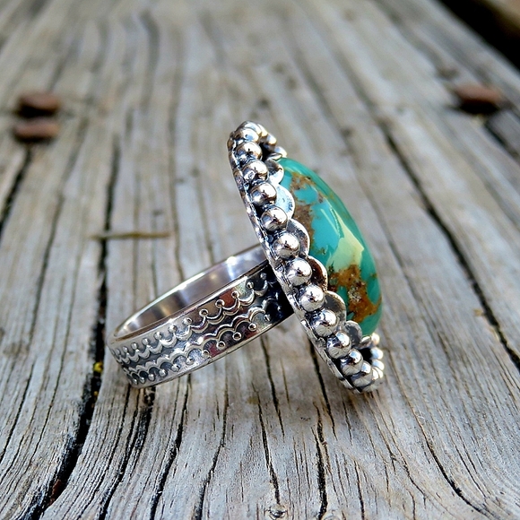 SOLD BIG & Chunky Artisan 925 Natural Royston Turquoise Statement Ring OOAK New - Picture 4 of 5